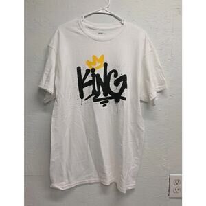 Nove Men Large White Graphic Grafitti King & Crown (Yellow & Black) T-shirt NWT